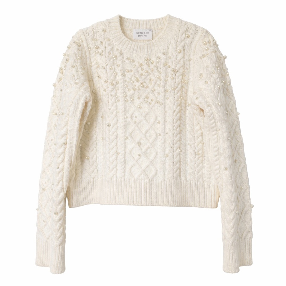 Hyacinth House Tuckernuck Ellis Pearl Embellished Cable Knit Sweater S